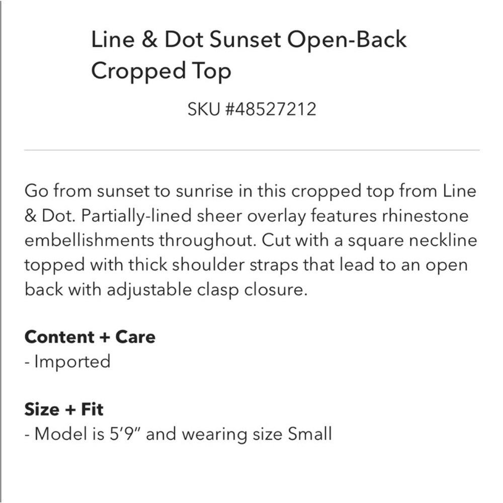 Line & Dot Rhinestone Open Back Crop Top Small - Picture 2 of 3